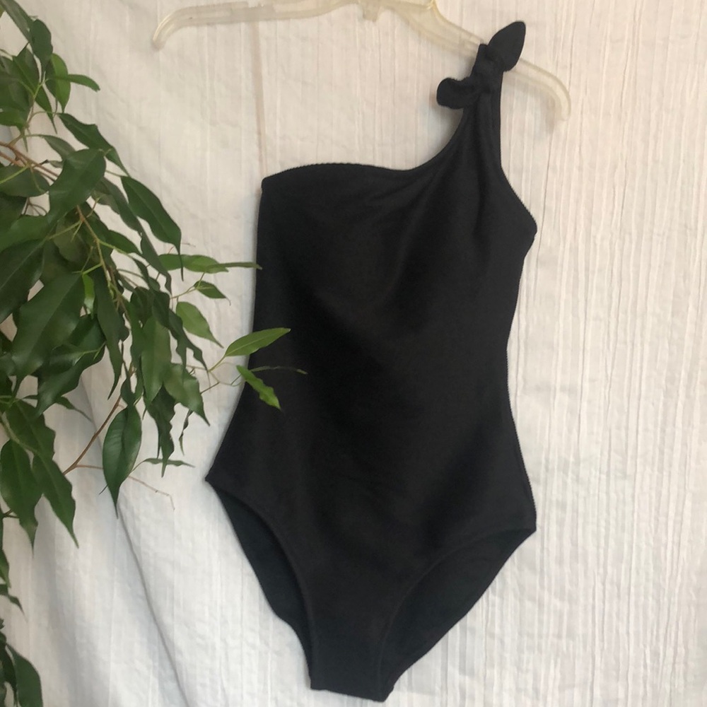 OLD NAVY size XS 1 piece black ribbed one shoulder with tie asymmetrical NWT